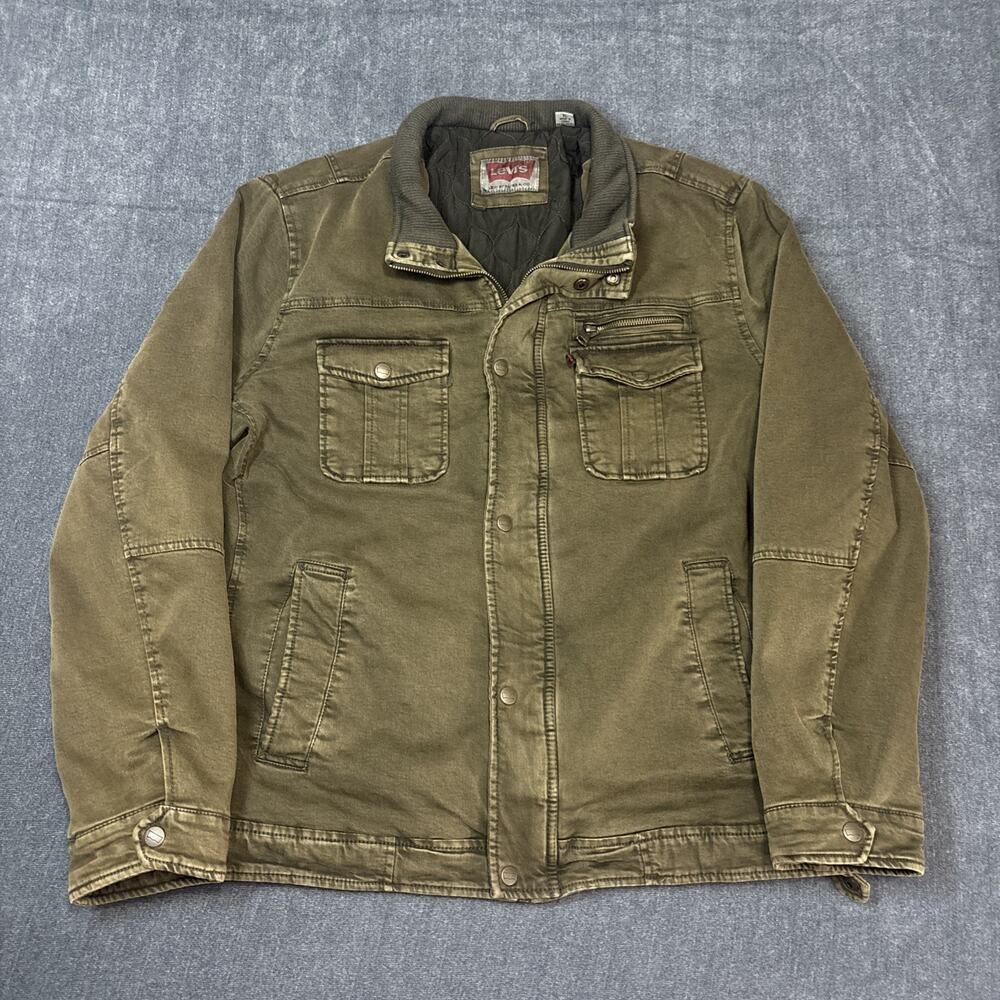 Levis Mens Brown Cotton Canvas Quilted Field Trucker Jacket Size XL